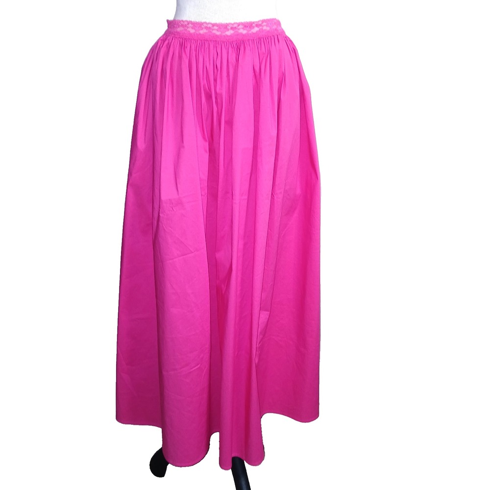 Miss Circle Martha Cotton Poplin Maxi Skirt S Fuchsia Pink Lace Barbiecore Boho